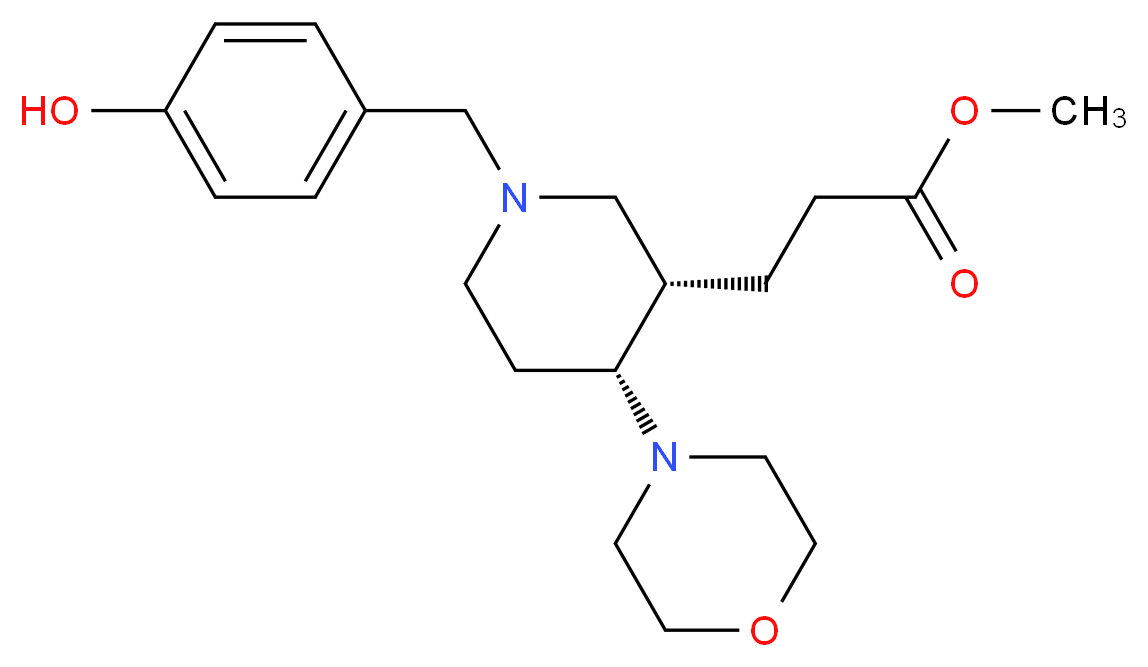 methyl 3-[(3S*,4R*)-1-(4-hydroxybenzyl)-4-(4-morpholinyl)-3-piperidinyl]propanoate_Molecular_structure_CAS_)