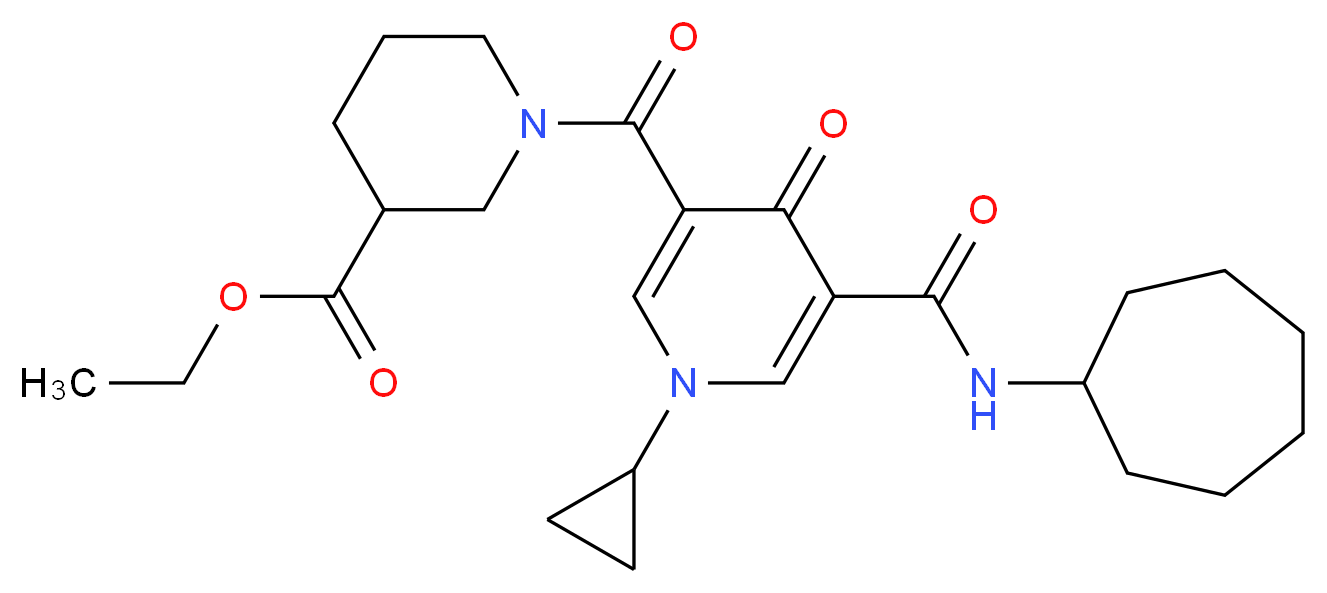 ethyl 1-({5-[(cycloheptylamino)carbonyl]-1-cyclopropyl-4-oxo-1,4-dihydro-3-pyridinyl}carbonyl)-3-piperidinecarboxylate_Molecular_structure_CAS_)