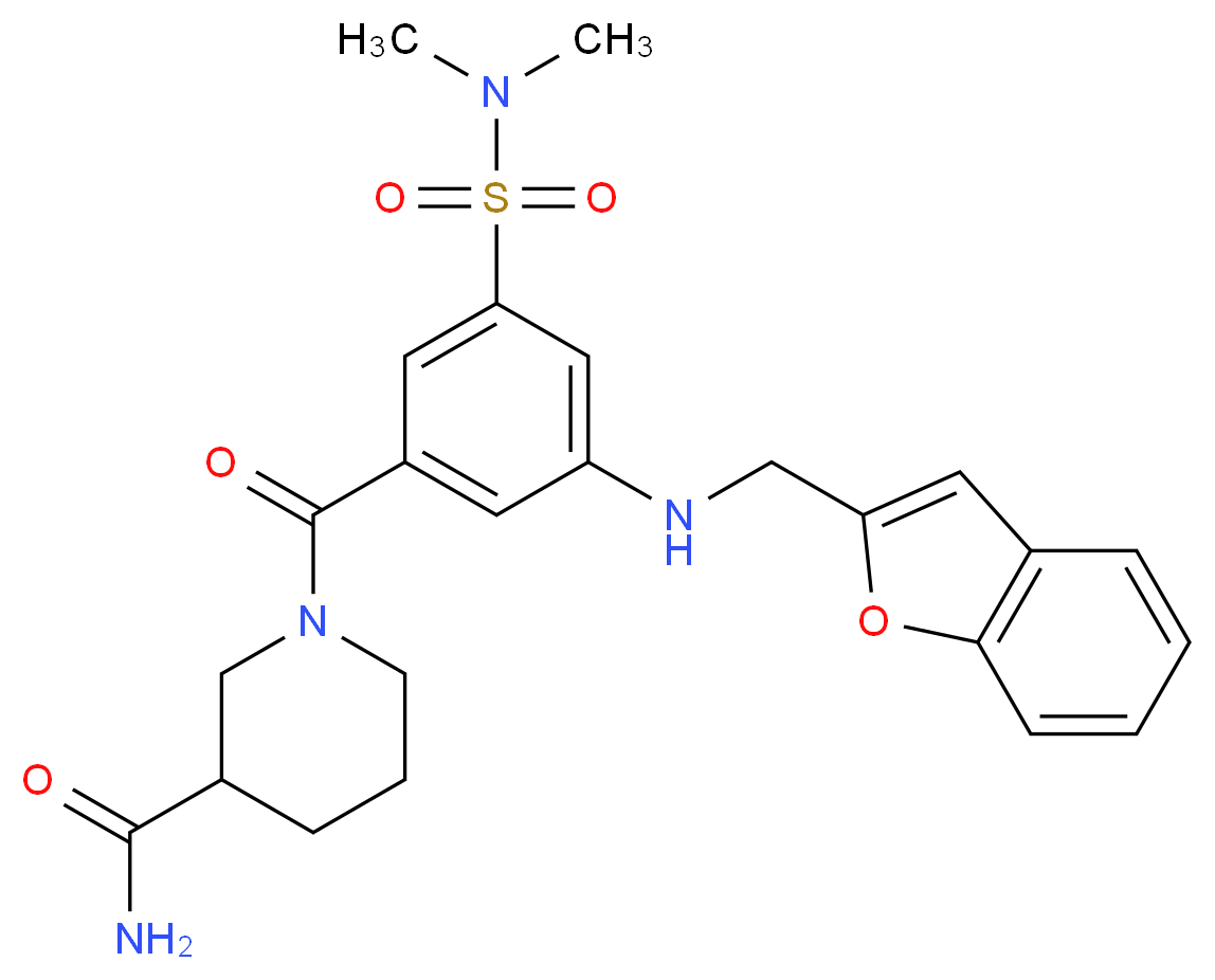 1-{3-[(1-benzofuran-2-ylmethyl)amino]-5-[(dimethylamino)sulfonyl]benzoyl}-3-piperidinecarboxamide_Molecular_structure_CAS_)