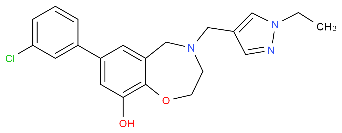 7-(3-chlorophenyl)-4-[(1-ethyl-1H-pyrazol-4-yl)methyl]-2,3,4,5-tetrahydro-1,4-benzoxazepin-9-ol_Molecular_structure_CAS_)