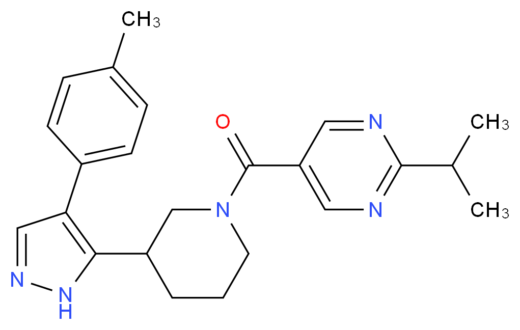 2-isopropyl-5-({3-[4-(4-methylphenyl)-1H-pyrazol-5-yl]piperidin-1-yl}carbonyl)pyrimidine_Molecular_structure_CAS_)