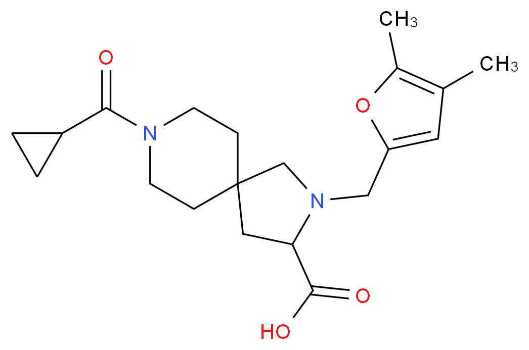 8-(cyclopropylcarbonyl)-2-[(4,5-dimethyl-2-furyl)methyl]-2,8-diazaspiro[4.5]decane-3-carboxylic acid_Molecular_structure_CAS_)