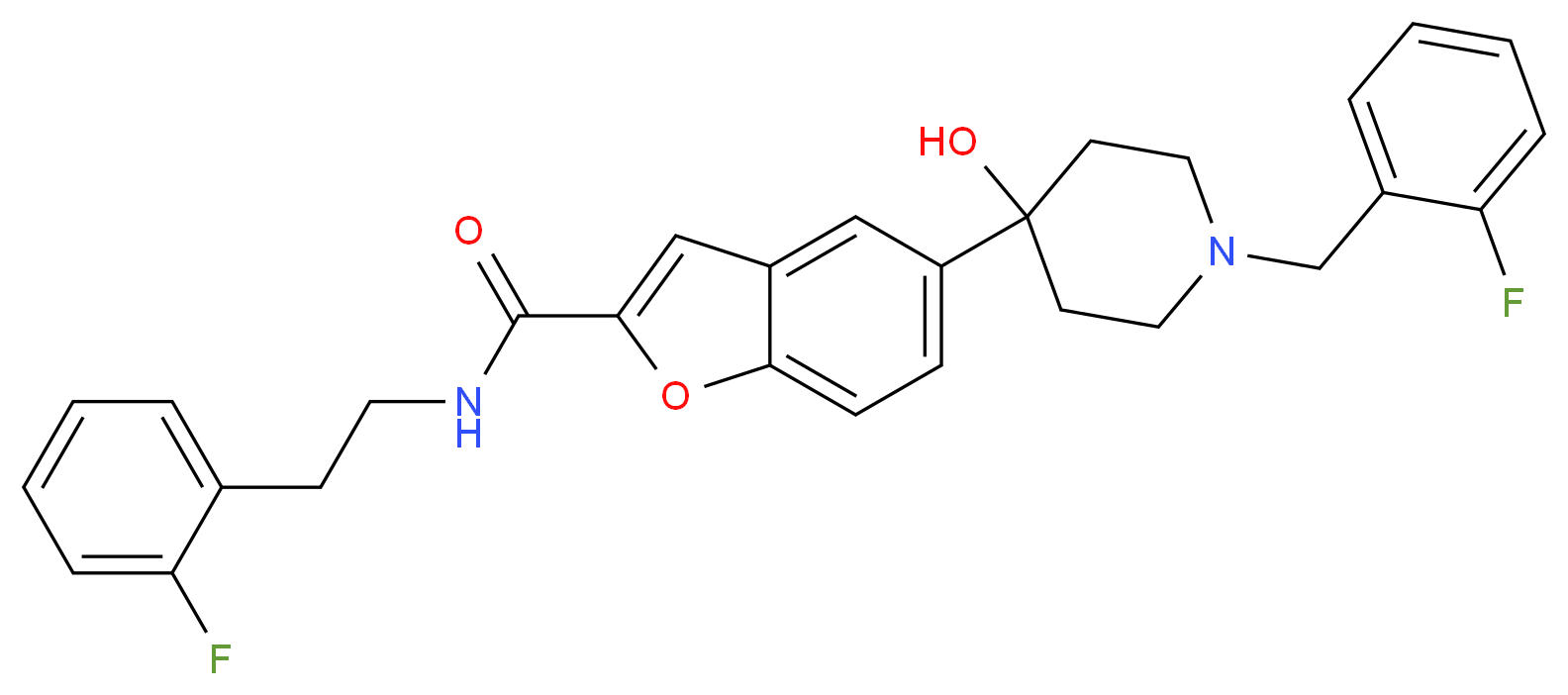 5-[1-(2-fluorobenzyl)-4-hydroxy-4-piperidinyl]-N-[2-(2-fluorophenyl)ethyl]-1-benzofuran-2-carboxamide_Molecular_structure_CAS_)