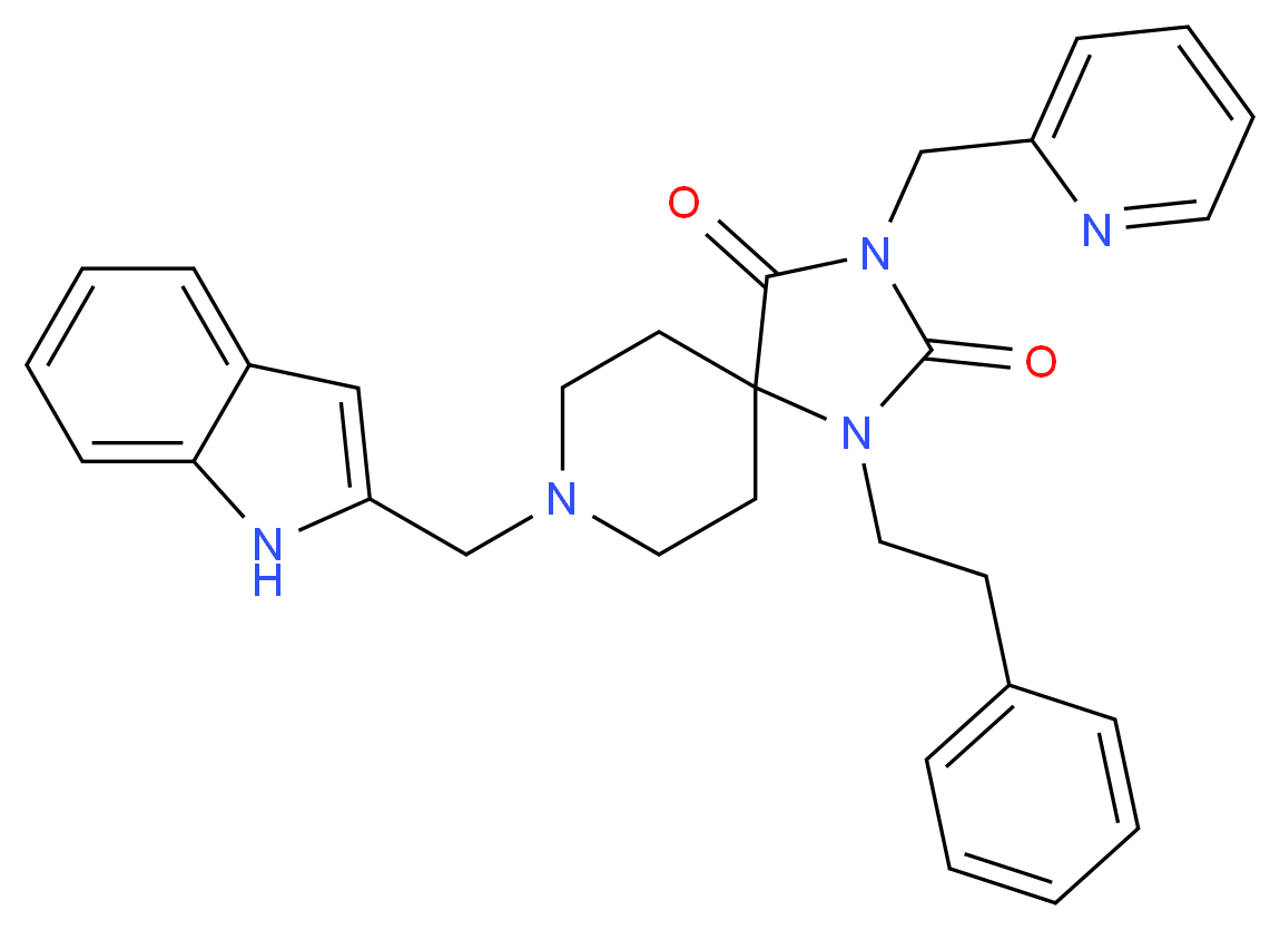 8-(1H-indol-2-ylmethyl)-1-(2-phenylethyl)-3-(2-pyridinylmethyl)-1,3,8-triazaspiro[4.5]decane-2,4-dione_Molecular_structure_CAS_)