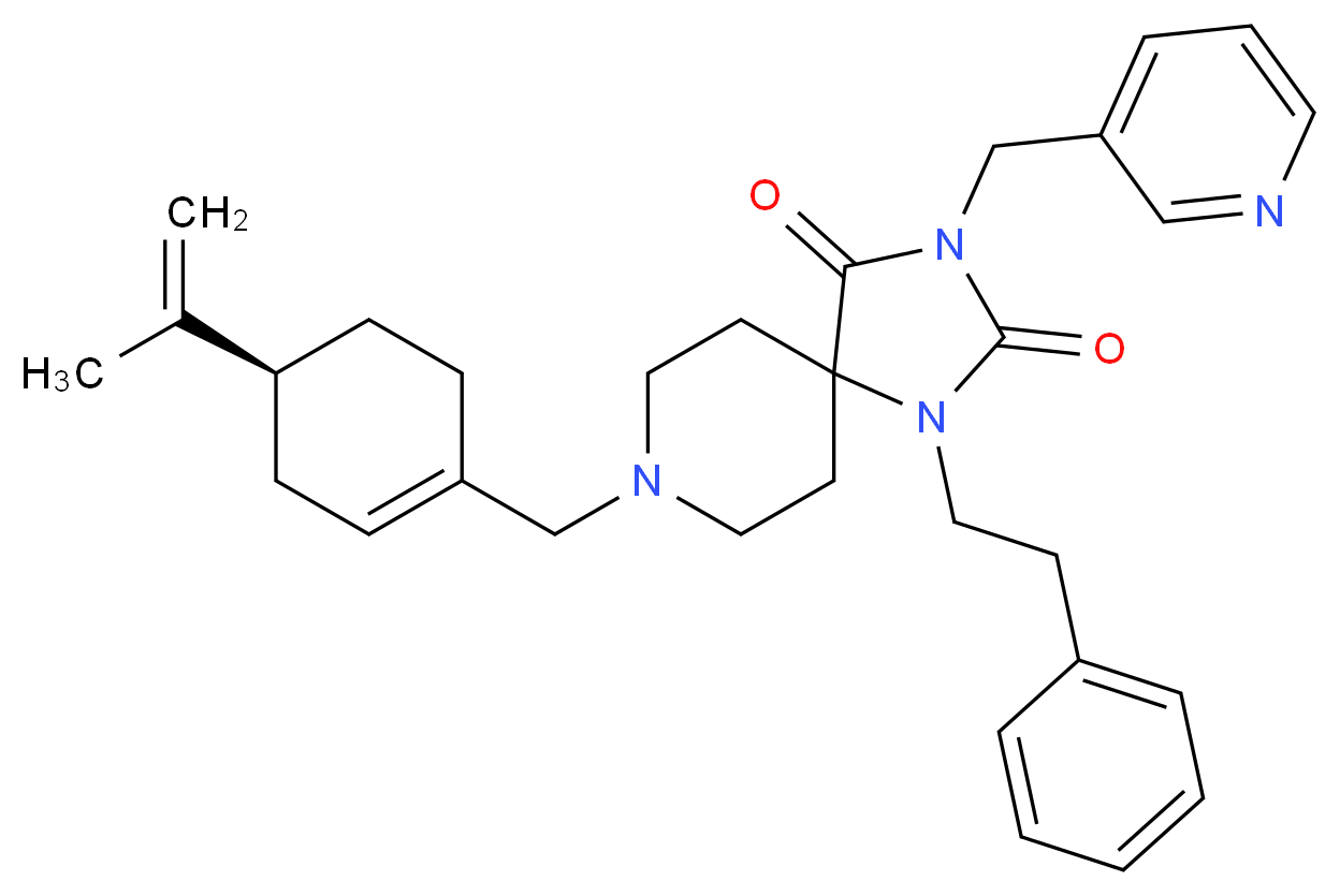 8-{[(4S)-4-isopropenyl-1-cyclohexen-1-yl]methyl}-1-(2-phenylethyl)-3-(3-pyridinylmethyl)-1,3,8-triazaspiro[4.5]decane-2,4-dione_Molecular_structure_CAS_)