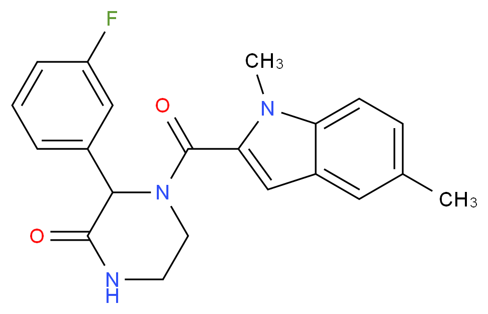 4-[(1,5-dimethyl-1H-indol-2-yl)carbonyl]-3-(3-fluorophenyl)piperazin-2-one_Molecular_structure_CAS_)