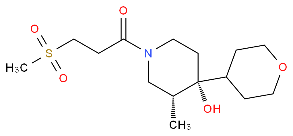 (3R*,4R*)-3-methyl-1-[3-(methylsulfonyl)propanoyl]-4-(tetrahydro-2H-pyran-4-yl)-4-piperidinol_Molecular_structure_CAS_)