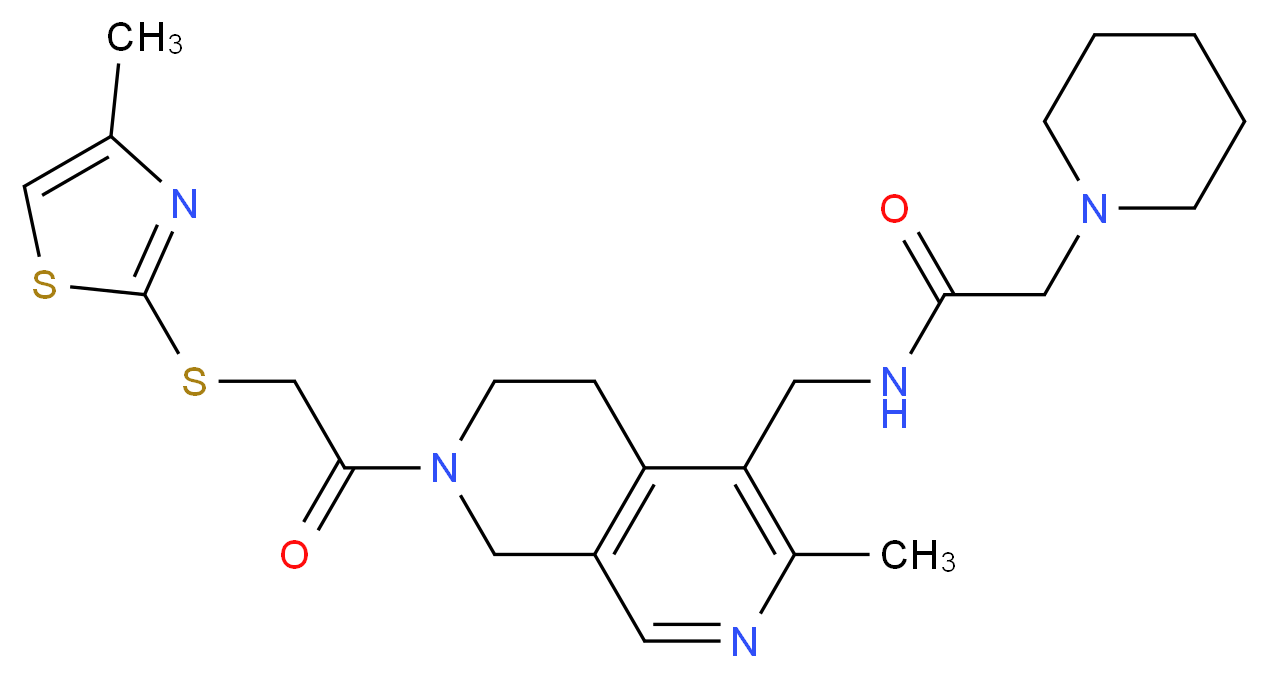 N-[(3-methyl-7-{[(4-methyl-1,3-thiazol-2-yl)thio]acetyl}-5,6,7,8-tetrahydro-2,7-naphthyridin-4-yl)methyl]-2-(1-piperidinyl)acetamide_Molecular_structure_CAS_)