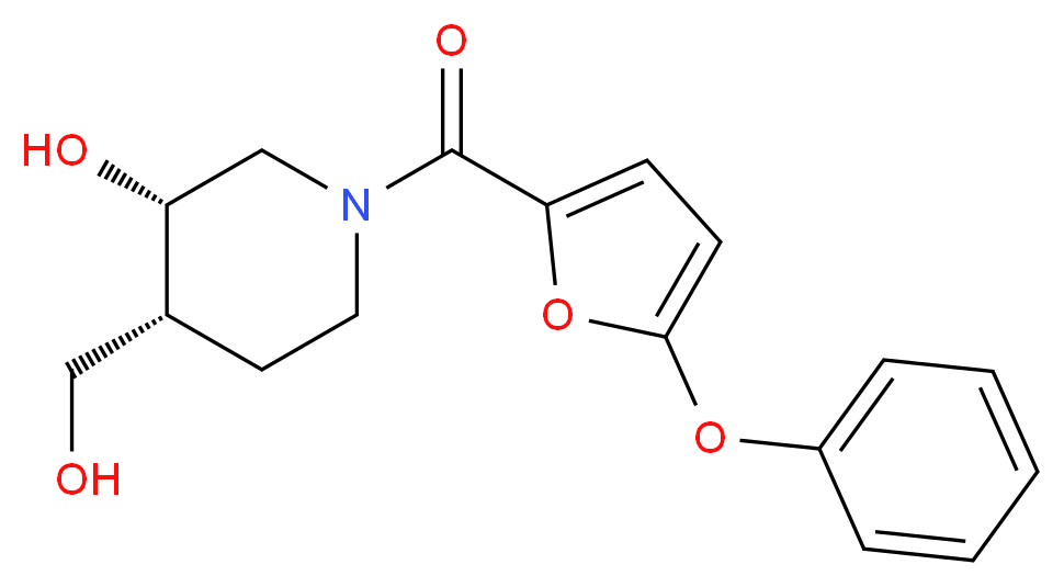 (3S*,4R*)-4-(hydroxymethyl)-1-(5-phenoxy-2-furoyl)-3-piperidinol_Molecular_structure_CAS_)