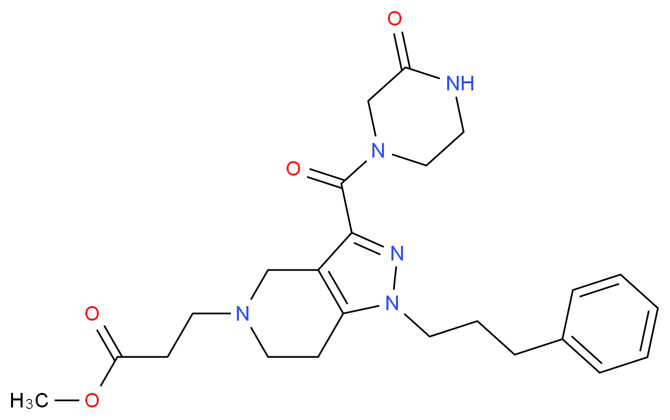 methyl 3-[3-[(3-oxo-1-piperazinyl)carbonyl]-1-(3-phenylpropyl)-1,4,6,7-tetrahydro-5H-pyrazolo[4,3-c]pyridin-5-yl]propanoate_Molecular_structure_CAS_)