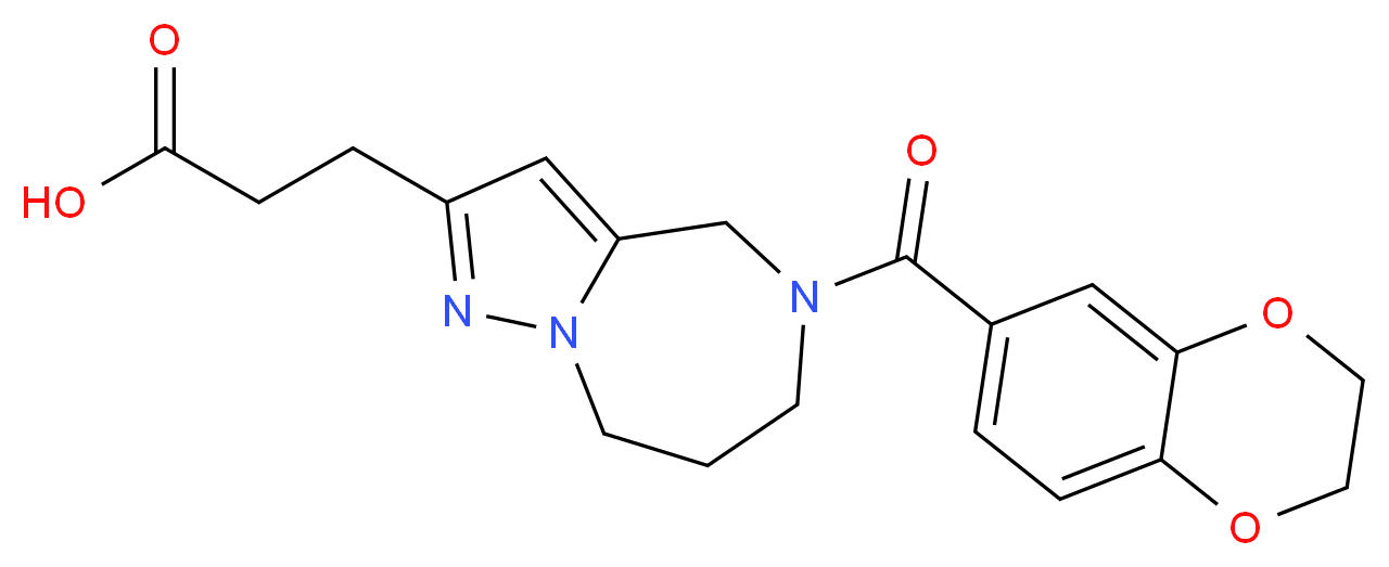 3-[5-(2,3-dihydro-1,4-benzodioxin-6-ylcarbonyl)-5,6,7,8-tetrahydro-4H-pyrazolo[1,5-a][1,4]diazepin-2-yl]propanoic acid_Molecular_structure_CAS_)