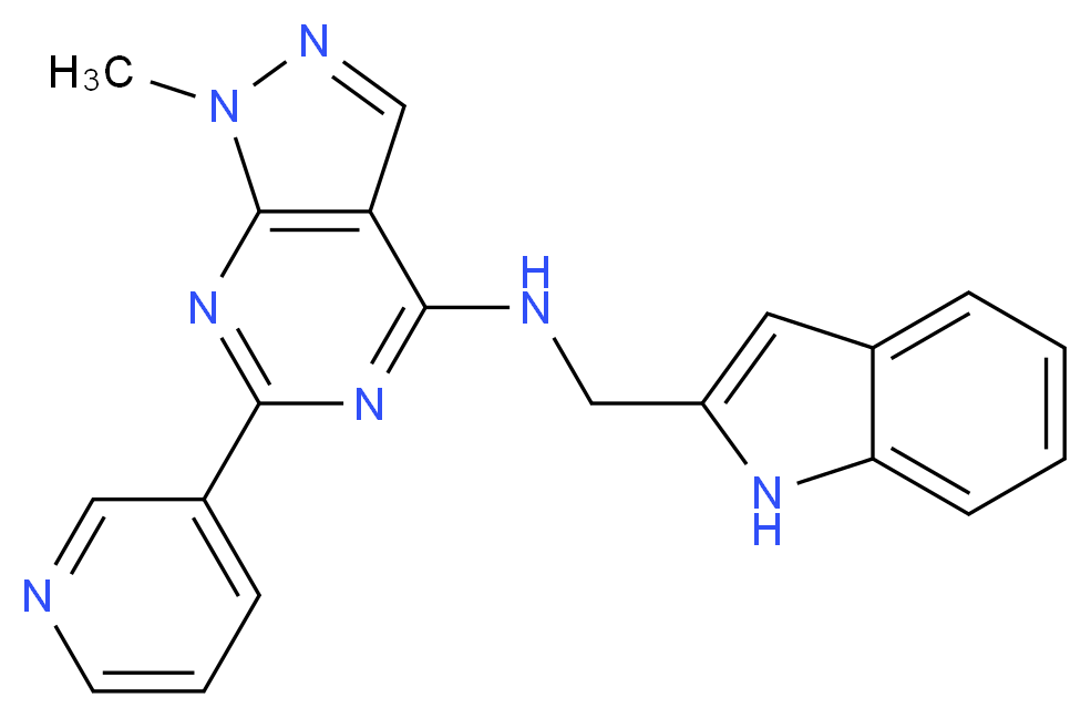 N-(1H-indol-2-ylmethyl)-1-methyl-6-(3-pyridinyl)-1H-pyrazolo[3,4-d]pyrimidin-4-amine_Molecular_structure_CAS_)