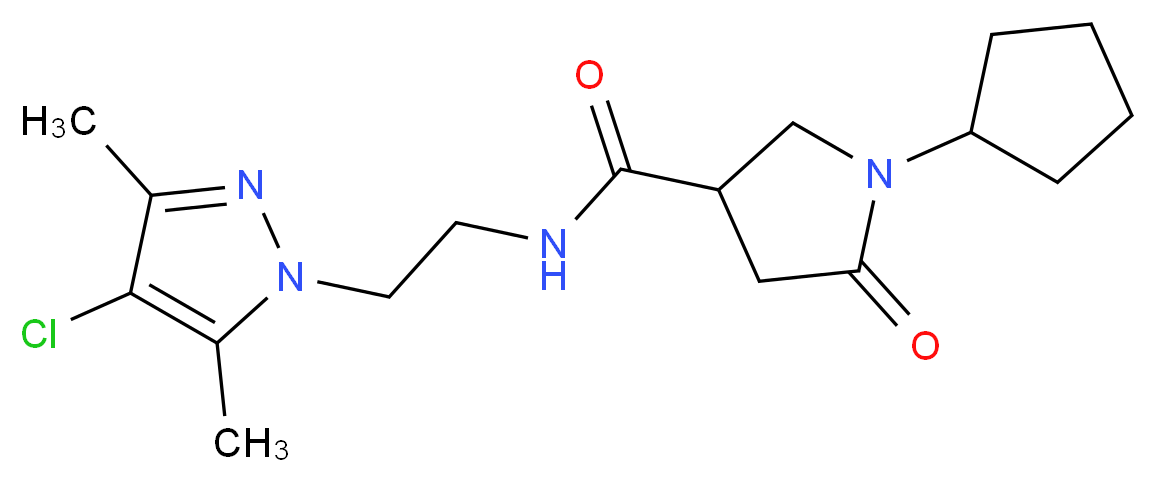 N-[2-(4-chloro-3,5-dimethyl-1H-pyrazol-1-yl)ethyl]-1-cyclopentyl-5-oxo-3-pyrrolidinecarboxamide_Molecular_structure_CAS_)