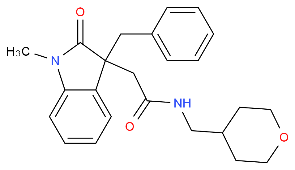 2-(3-benzyl-1-methyl-2-oxo-2,3-dihydro-1H-indol-3-yl)-N-(tetrahydro-2H-pyran-4-ylmethyl)acetamide_Molecular_structure_CAS_)