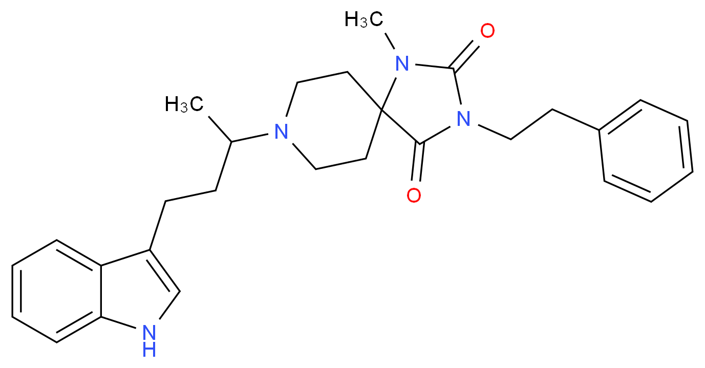 8-[3-(1H-indol-3-yl)-1-methylpropyl]-1-methyl-3-(2-phenylethyl)-1,3,8-triazaspiro[4.5]decane-2,4-dione_Molecular_structure_CAS_)