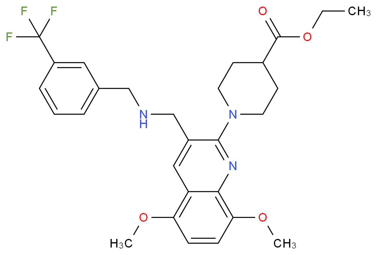 ethyl 1-[5,8-dimethoxy-3-({[3-(trifluoromethyl)benzyl]amino}methyl)-2-quinolinyl]-4-piperidinecarboxylate_Molecular_structure_CAS_)