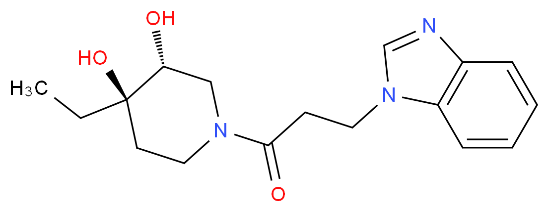 (3R*,4R*)-1-[3-(1H-benzimidazol-1-yl)propanoyl]-4-ethylpiperidine-3,4-diol_Molecular_structure_CAS_)