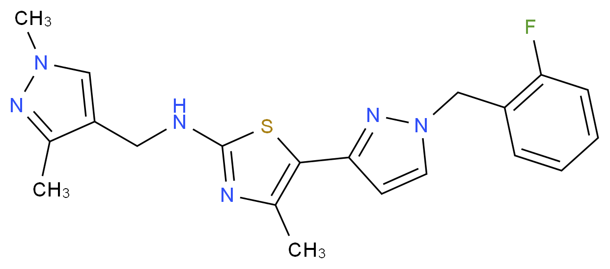 N-[(1,3-dimethyl-1H-pyrazol-4-yl)methyl]-5-[1-(2-fluorobenzyl)-1H-pyrazol-3-yl]-4-methyl-1,3-thiazol-2-amine_Molecular_structure_CAS_)