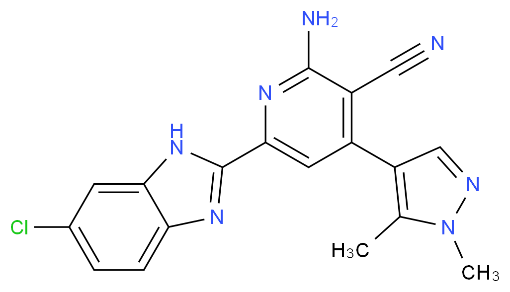 2-amino-6-(6-chloro-1H-benzimidazol-2-yl)-4-(1,5-dimethyl-1H-pyrazol-4-yl)nicotinonitrile_Molecular_structure_CAS_)