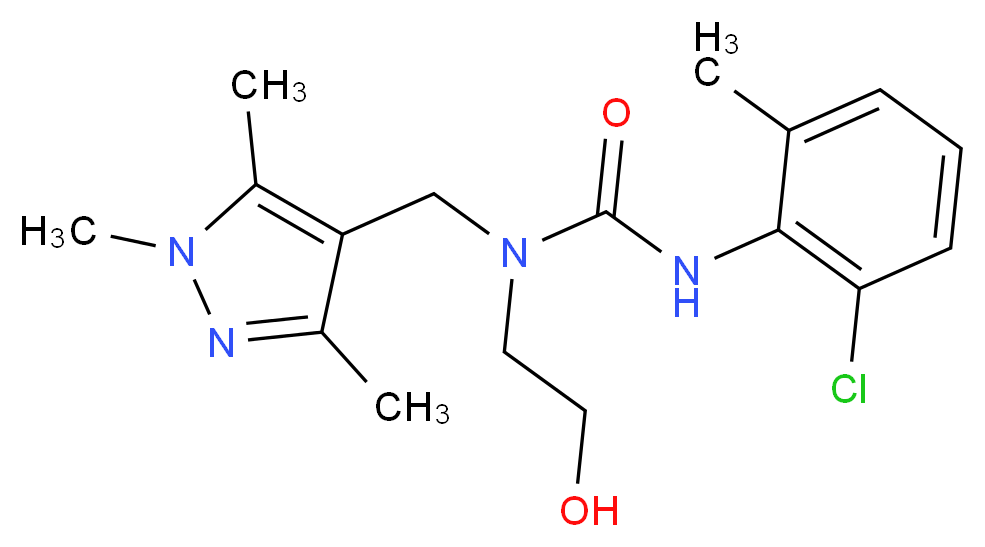 N'-(2-chloro-6-methylphenyl)-N-(2-hydroxyethyl)-N-[(1,3,5-trimethyl-1H-pyrazol-4-yl)methyl]urea_Molecular_structure_CAS_)