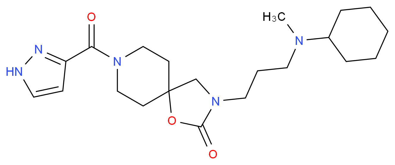 3-{3-[cyclohexyl(methyl)amino]propyl}-8-(1H-pyrazol-3-ylcarbonyl)-1-oxa-3,8-diazaspiro[4.5]decan-2-one_Molecular_structure_CAS_)