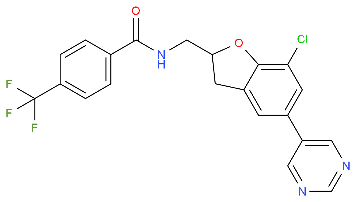 N-{[7-chloro-5-(5-pyrimidinyl)-2,3-dihydro-1-benzofuran-2-yl]methyl}-4-(trifluoromethyl)benzamide_Molecular_structure_CAS_)