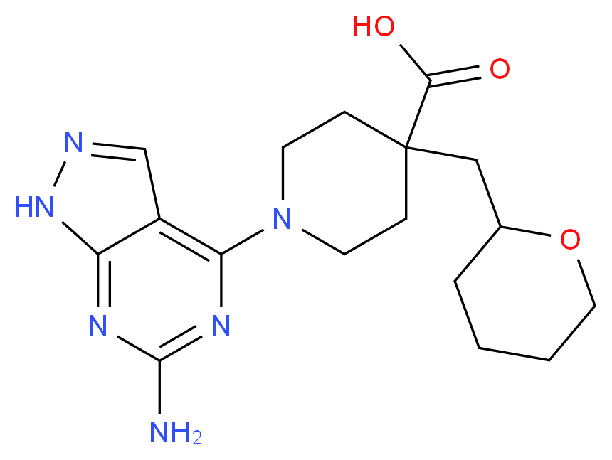 1-(6-amino-1H-pyrazolo[3,4-d]pyrimidin-4-yl)-4-(tetrahydro-2H-pyran-2-ylmethyl)piperidine-4-carboxylic acid_Molecular_structure_CAS_)