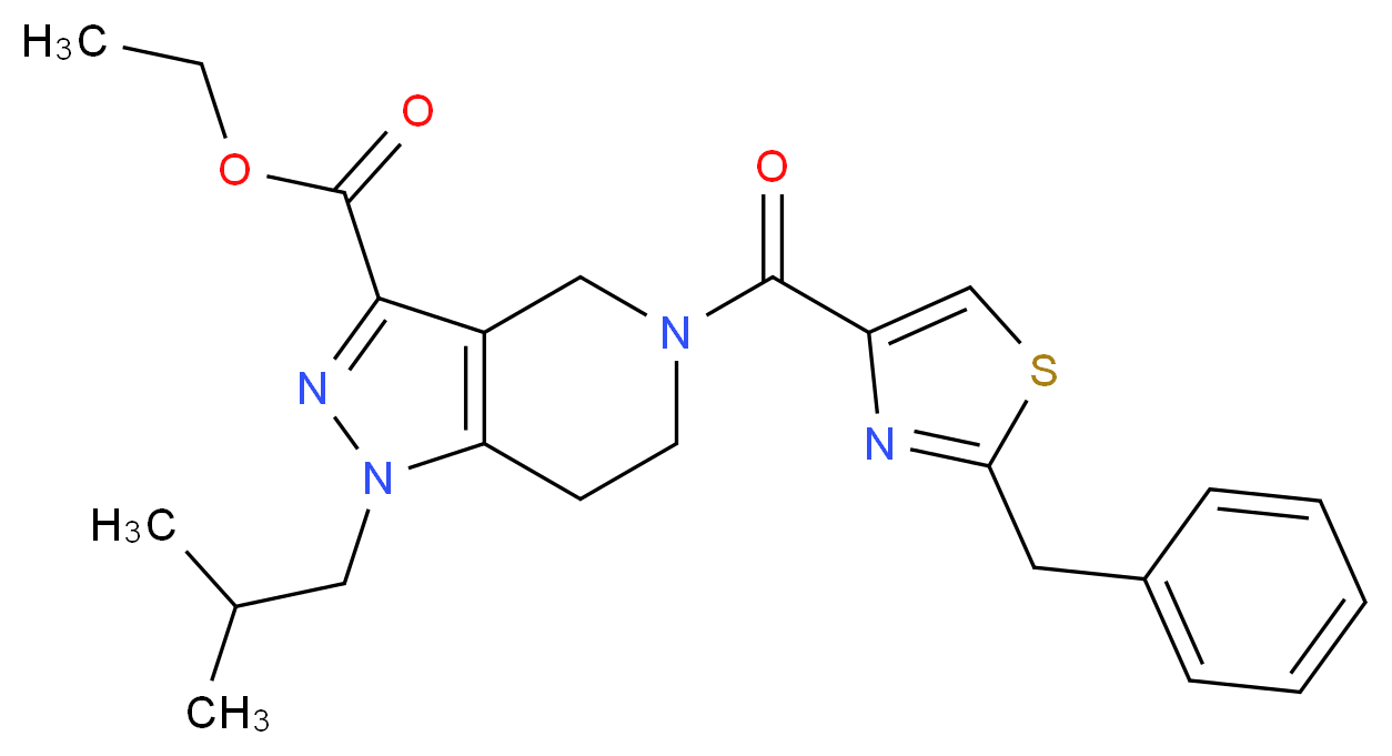 ethyl 5-[(2-benzyl-1,3-thiazol-4-yl)carbonyl]-1-isobutyl-4,5,6,7-tetrahydro-1H-pyrazolo[4,3-c]pyridine-3-carboxylate_Molecular_structure_CAS_)