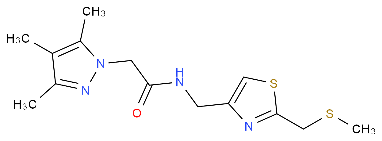 N-({2-[(methylthio)methyl]-1,3-thiazol-4-yl}methyl)-2-(3,4,5-trimethyl-1H-pyrazol-1-yl)acetamide_Molecular_structure_CAS_)