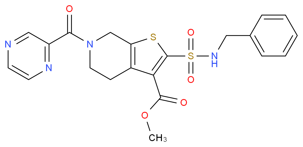 methyl 2-[(benzylamino)sulfonyl]-6-(2-pyrazinylcarbonyl)-4,5,6,7-tetrahydrothieno[2,3-c]pyridine-3-carboxylate_Molecular_structure_CAS_)