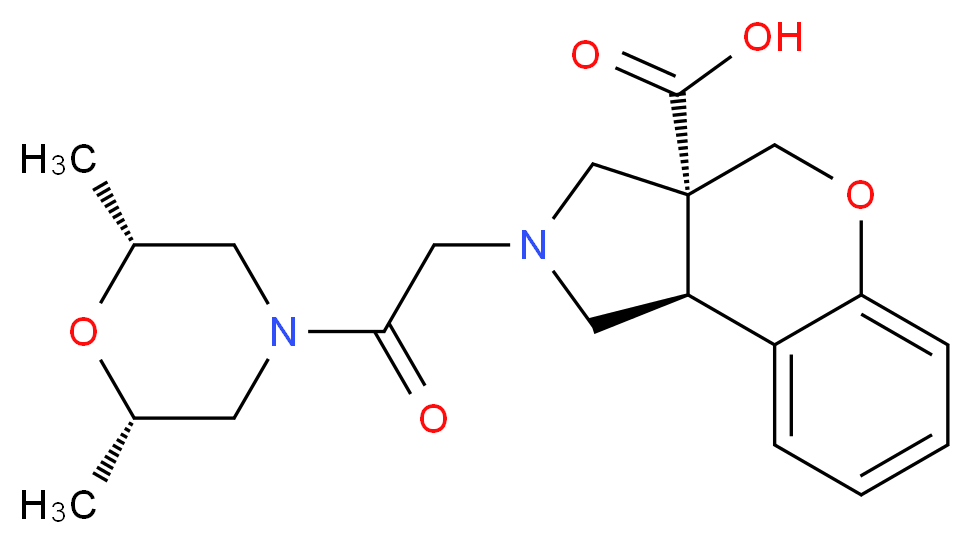 (3aR*,9bR*)-2-{2-[(2R*,6S*)-2,6-dimethylmorpholin-4-yl]-2-oxoethyl}-1,2,3,9b-tetrahydrochromeno[3,4-c]pyrrole-3a(4H)-carboxylic acid_Molecular_structure_CAS_)