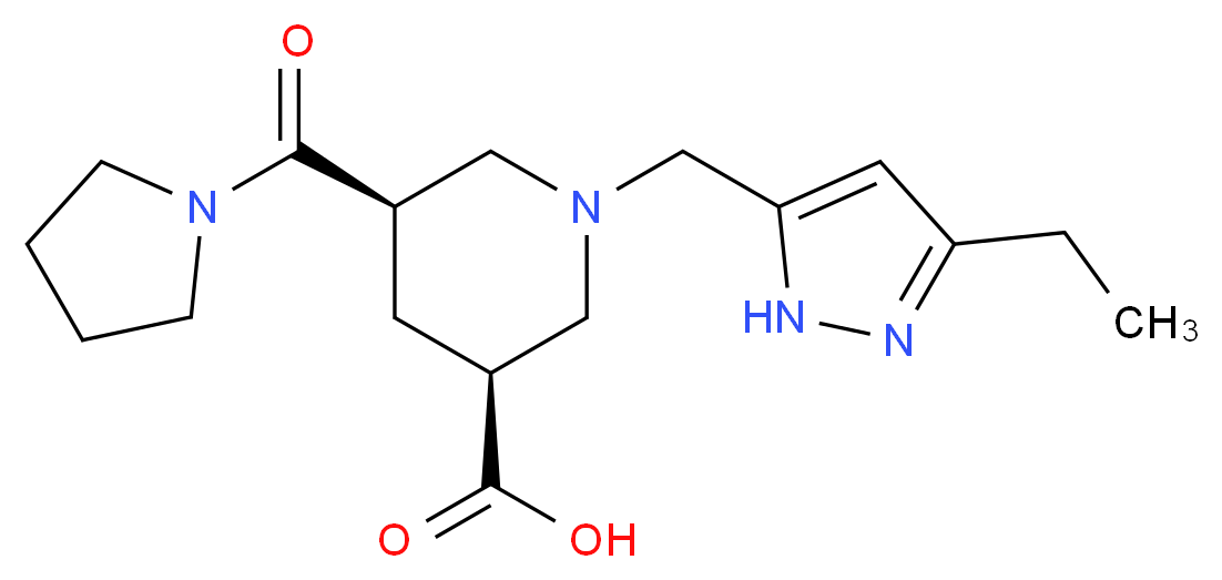 (3S*,5R*)-1-[(3-ethyl-1H-pyrazol-5-yl)methyl]-5-(1-pyrrolidinylcarbonyl)-3-piperidinecarboxylic acid_Molecular_structure_CAS_)