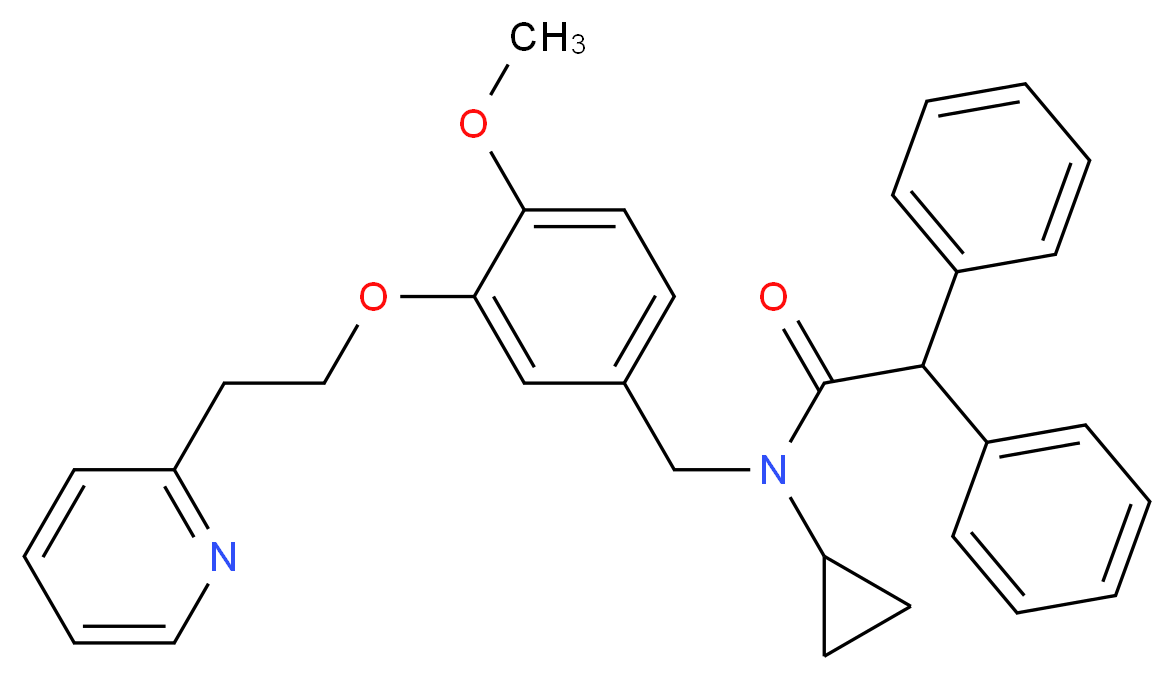 N-cyclopropyl-N-{4-methoxy-3-[2-(2-pyridinyl)ethoxy]benzyl}-2,2-diphenylacetamide_Molecular_structure_CAS_)