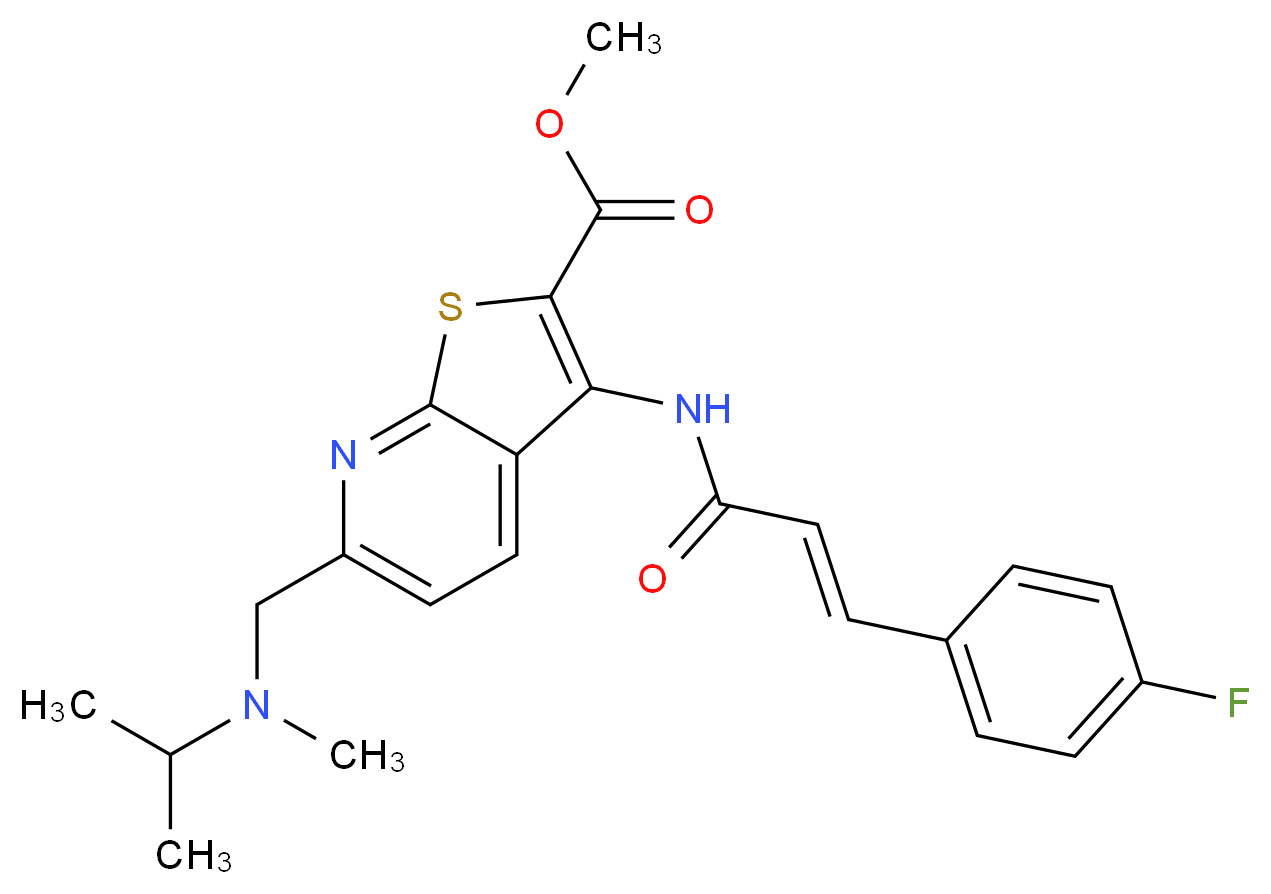 methyl 3-{[(2E)-3-(4-fluorophenyl)-2-propenoyl]amino}-6-{[isopropyl(methyl)amino]methyl}thieno[2,3-b]pyridine-2-carboxylate_Molecular_structure_CAS_)