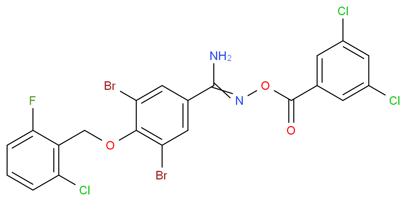 O1-(3,5-dichlorobenzoyl)-3,5-dibromo-4-[(2-chloro-6-fluorobenzyl)oxy]benzene-1-carbohydroximamide_Molecular_structure_CAS_)