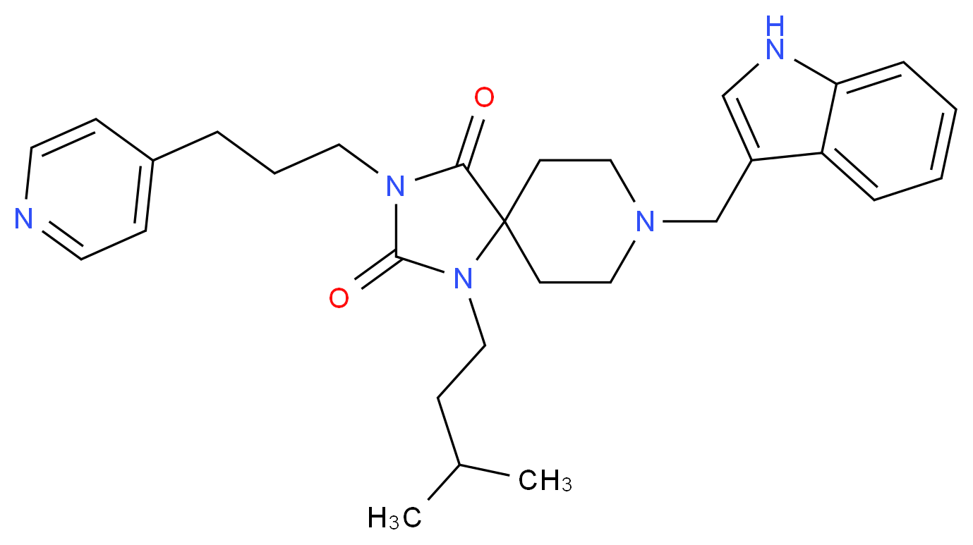 8-(1H-indol-3-ylmethyl)-1-(3-methylbutyl)-3-[3-(4-pyridinyl)propyl]-1,3,8-triazaspiro[4.5]decane-2,4-dione_Molecular_structure_CAS_)