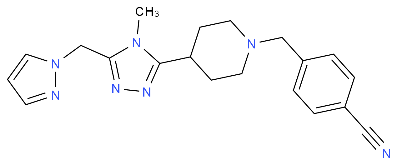 4-({4-[4-methyl-5-(1H-pyrazol-1-ylmethyl)-4H-1,2,4-triazol-3-yl]piperidin-1-yl}methyl)benzonitrile_Molecular_structure_CAS_)