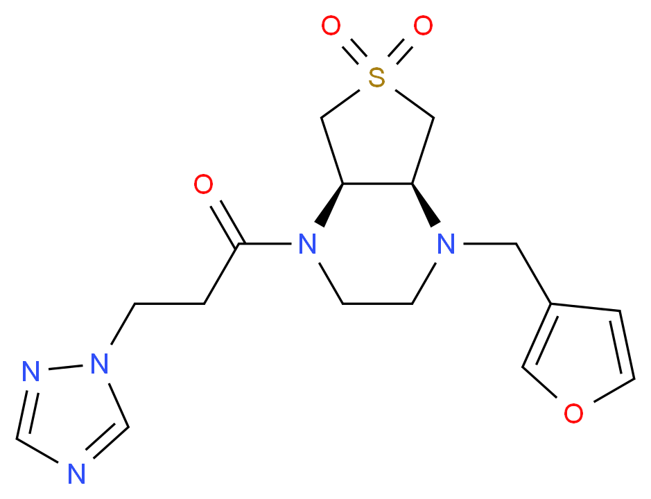 (4aR*,7aS*)-1-(3-furylmethyl)-4-[3-(1H-1,2,4-triazol-1-yl)propanoyl]octahydrothieno[3,4-b]pyrazine 6,6-dioxide_Molecular_structure_CAS_)