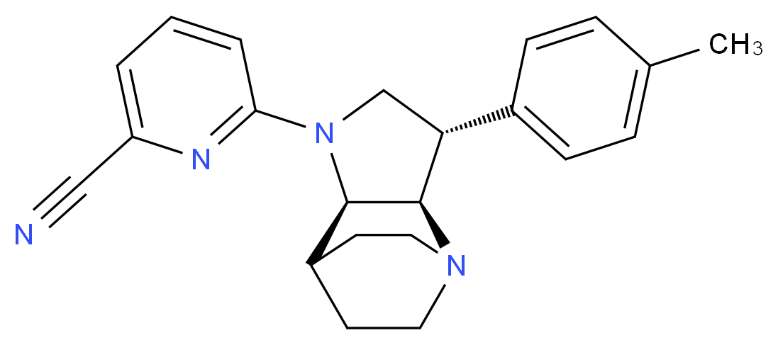6-[(2R*,3S*,6R*)-3-(4-methylphenyl)-1,5-diazatricyclo[5.2.2.0~2,6~]undec-5-yl]-2-pyridinecarbonitrile_Molecular_structure_CAS_)
