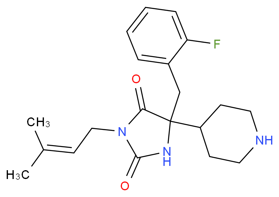 5-(2-fluorobenzyl)-3-(3-methylbut-2-en-1-yl)-5-piperidin-4-ylimidazolidine-2,4-dione_Molecular_structure_CAS_)