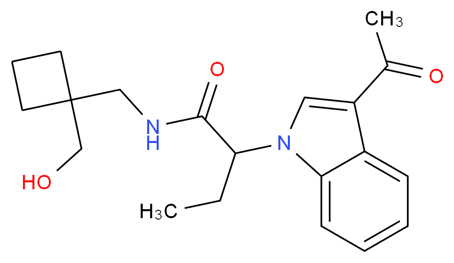 2-(3-acetyl-1H-indol-1-yl)-N-{[1-(hydroxymethyl)cyclobutyl]methyl}butanamide_Molecular_structure_CAS_)