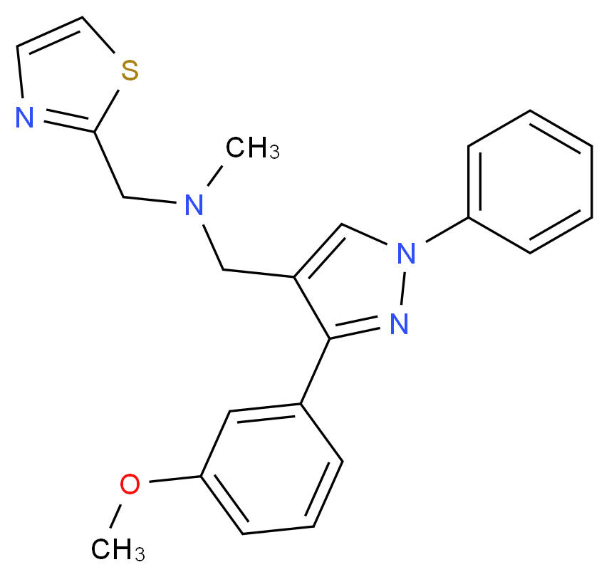 1-[3-(3-methoxyphenyl)-1-phenyl-1H-pyrazol-4-yl]-N-methyl-N-(1,3-thiazol-2-ylmethyl)methanamine_Molecular_structure_CAS_)
