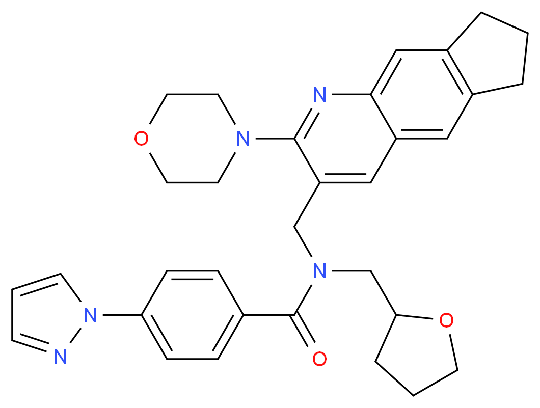 N-{[2-(4-morpholinyl)-7,8-dihydro-6H-cyclopenta[g]quinolin-3-yl]methyl}-4-(1H-pyrazol-1-yl)-N-(tetrahydro-2-furanylmethyl)benzamide_Molecular_structure_CAS_)