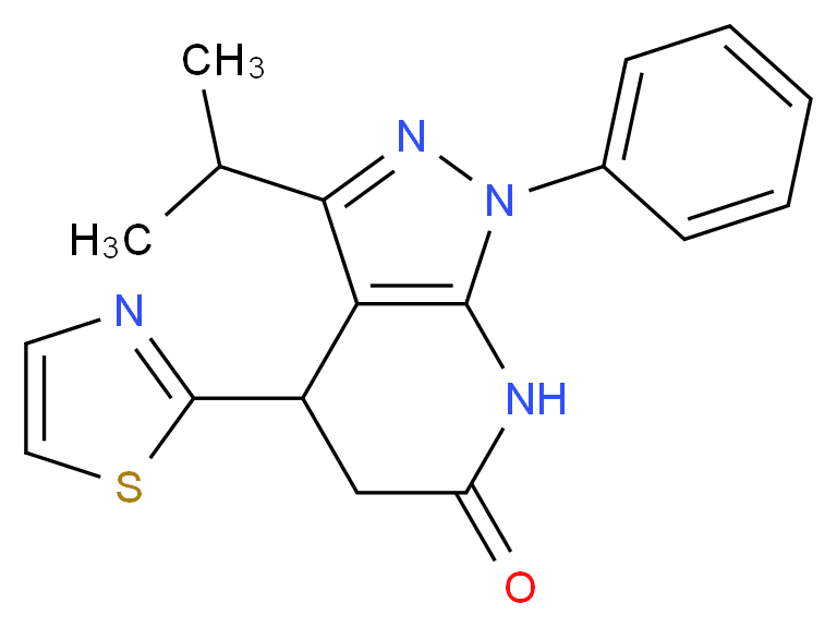 3-isopropyl-1-phenyl-4-(1,3-thiazol-2-yl)-1,4,5,7-tetrahydro-6H-pyrazolo[3,4-b]pyridin-6-one_Molecular_structure_CAS_)
