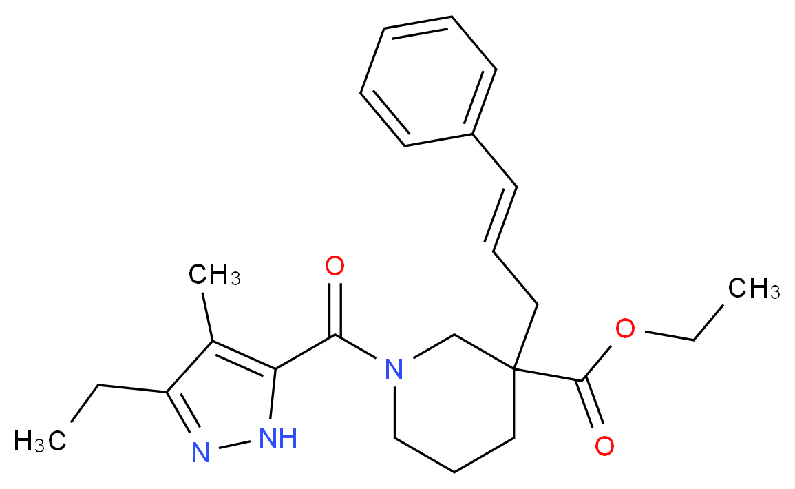 ethyl 1-[(3-ethyl-4-methyl-1H-pyrazol-5-yl)carbonyl]-3-[(2E)-3-phenyl-2-propen-1-yl]-3-piperidinecarboxylate_Molecular_structure_CAS_)