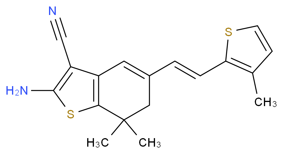 2-Amino-7,7-dimethyl-5-[2-(3-methyl-thiophen-2-yl)-vinyl]-6,7-dihydro-benzo[b]thiophene-3-carbonitrile_Molecular_structure_CAS_)