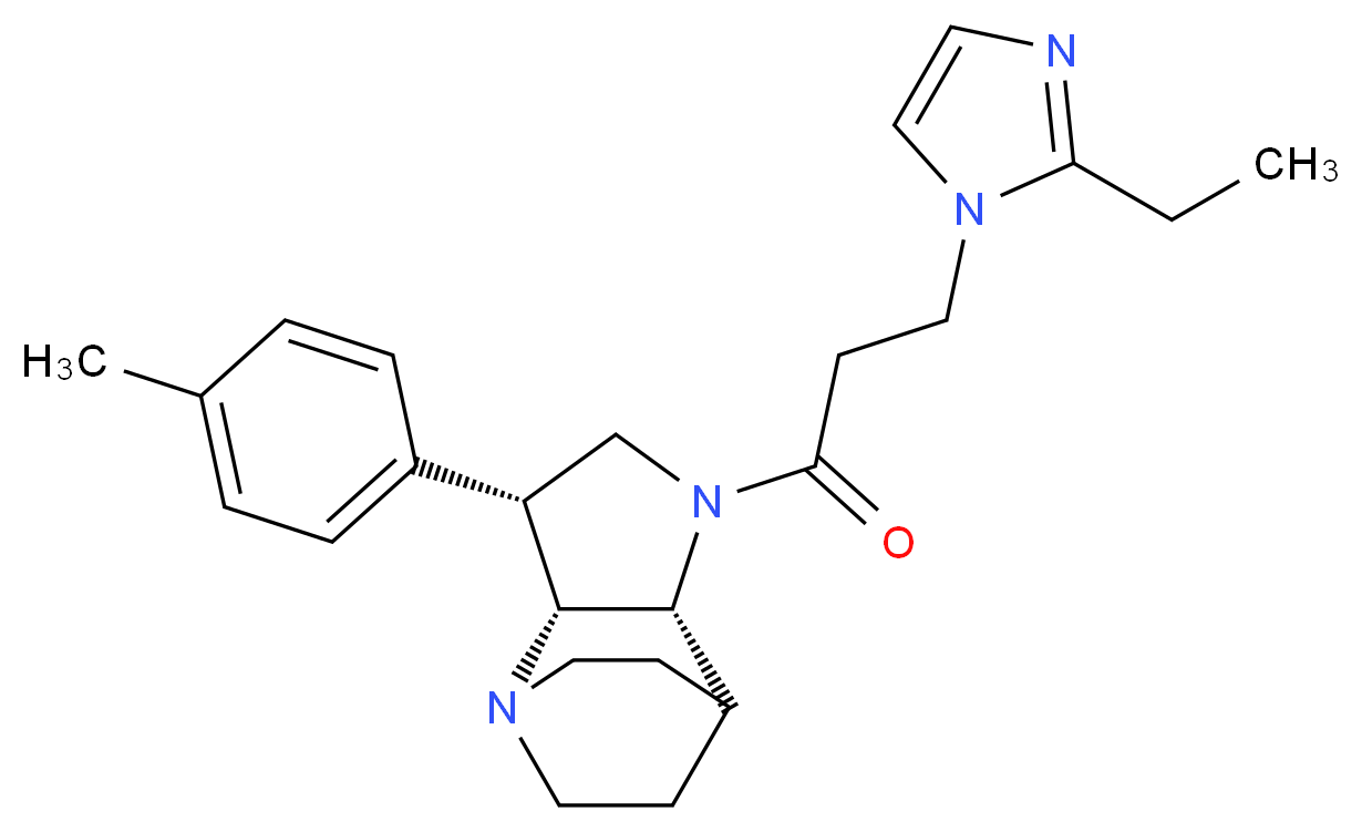 (2R*,3R*,6R*)-5-[3-(2-ethyl-1H-imidazol-1-yl)propanoyl]-3-(4-methylphenyl)-1,5-diazatricyclo[5.2.2.0~2,6~]undecane_Molecular_structure_CAS_)
