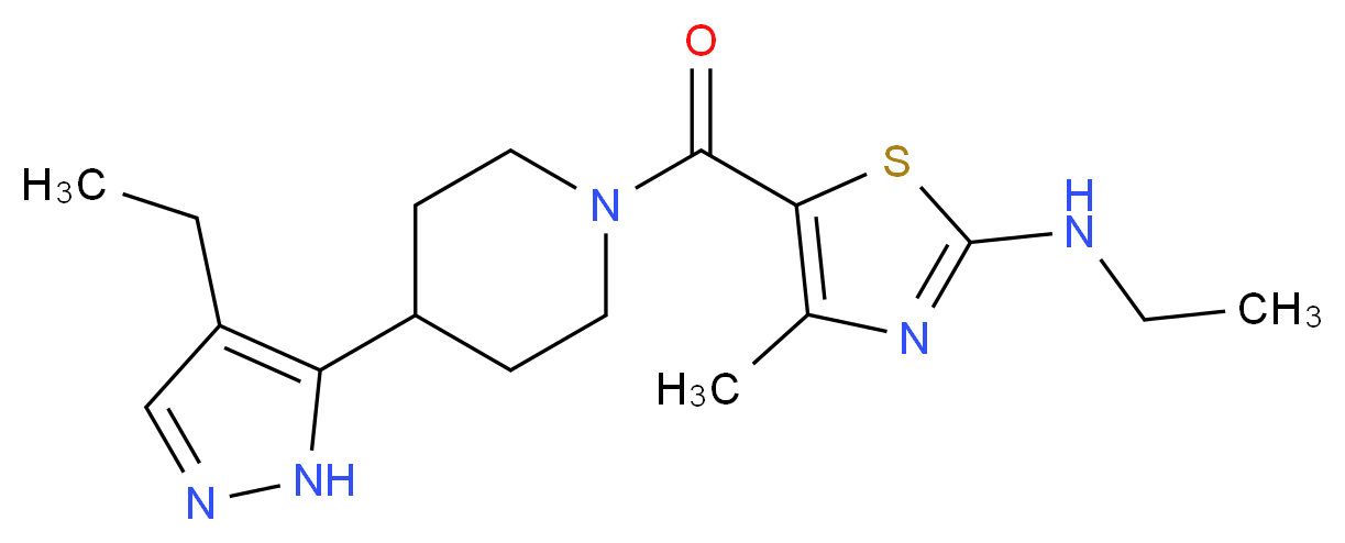 N-ethyl-5-{[4-(4-ethyl-1H-pyrazol-5-yl)piperidin-1-yl]carbonyl}-4-methyl-1,3-thiazol-2-amine_Molecular_structure_CAS_)