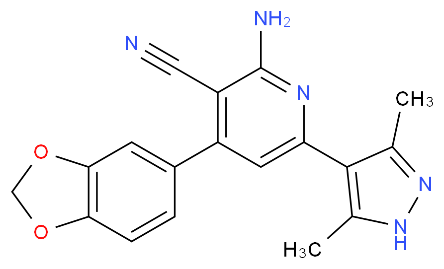 2-amino-4-(1,3-benzodioxol-5-yl)-6-(3,5-dimethyl-1H-pyrazol-4-yl)nicotinonitrile_Molecular_structure_CAS_)