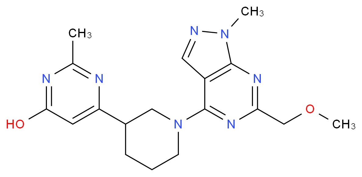 6-{1-[6-(methoxymethyl)-1-methyl-1H-pyrazolo[3,4-d]pyrimidin-4-yl]-3-piperidinyl}-2-methyl-4-pyrimidinol_Molecular_structure_CAS_)